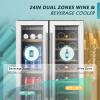 imageEUHOMY Wine and Beverage Refrigerator 24 Inch Dual Zone Wine Cooler with Glass Door Hold 21 Bottles and 88 Cans Built in or Under Counter Wine Fridge with Blue LED Light