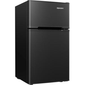 imageEUHOMY Mini Fridge with Freezer 32 CuFt Mini Refrigerator fridge 2 door For BedroomDormOfficeApartment  Food Storage or Cooling drinks SilverBlack