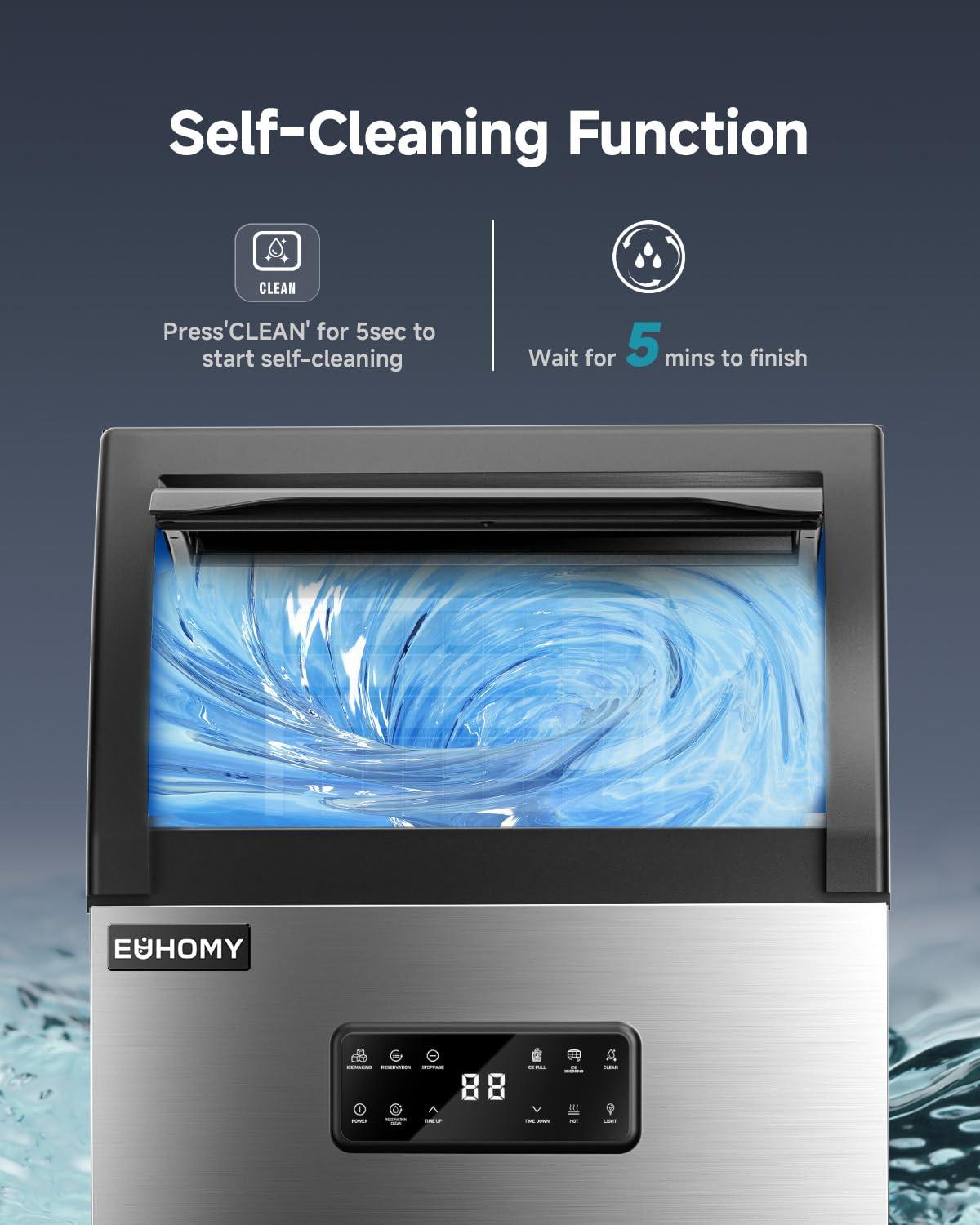 imageEUHOMY Commercial Ice Maker100lbs24HStainless Steel Under Counter Ice Machine with Water Filter33lbs Storage Capacity 45 Cubes in 812 Mins Freestanding Ice Machine for HomeBarCafeRestaurant100lbsday