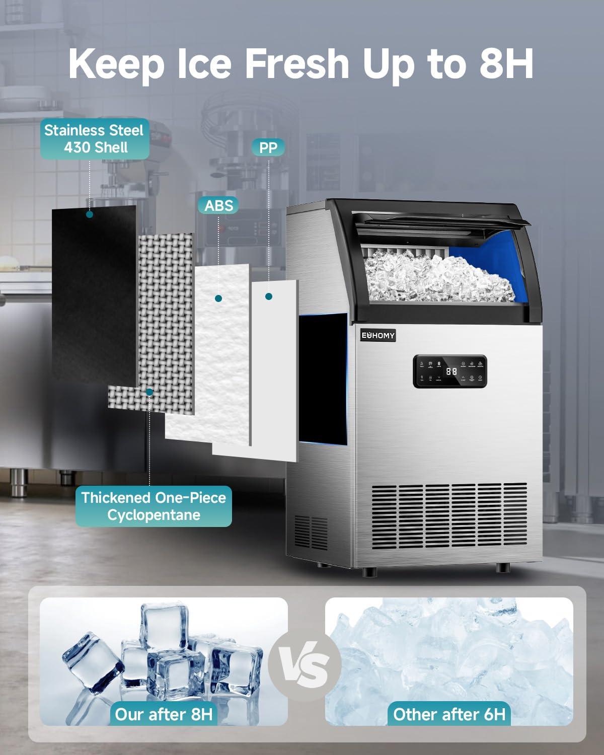 imageEUHOMY Commercial Ice Maker100lbs24HStainless Steel Under Counter Ice Machine with Water Filter33lbs Storage Capacity 45 Cubes in 812 Mins Freestanding Ice Machine for HomeBarCafeRestaurant100lbsday