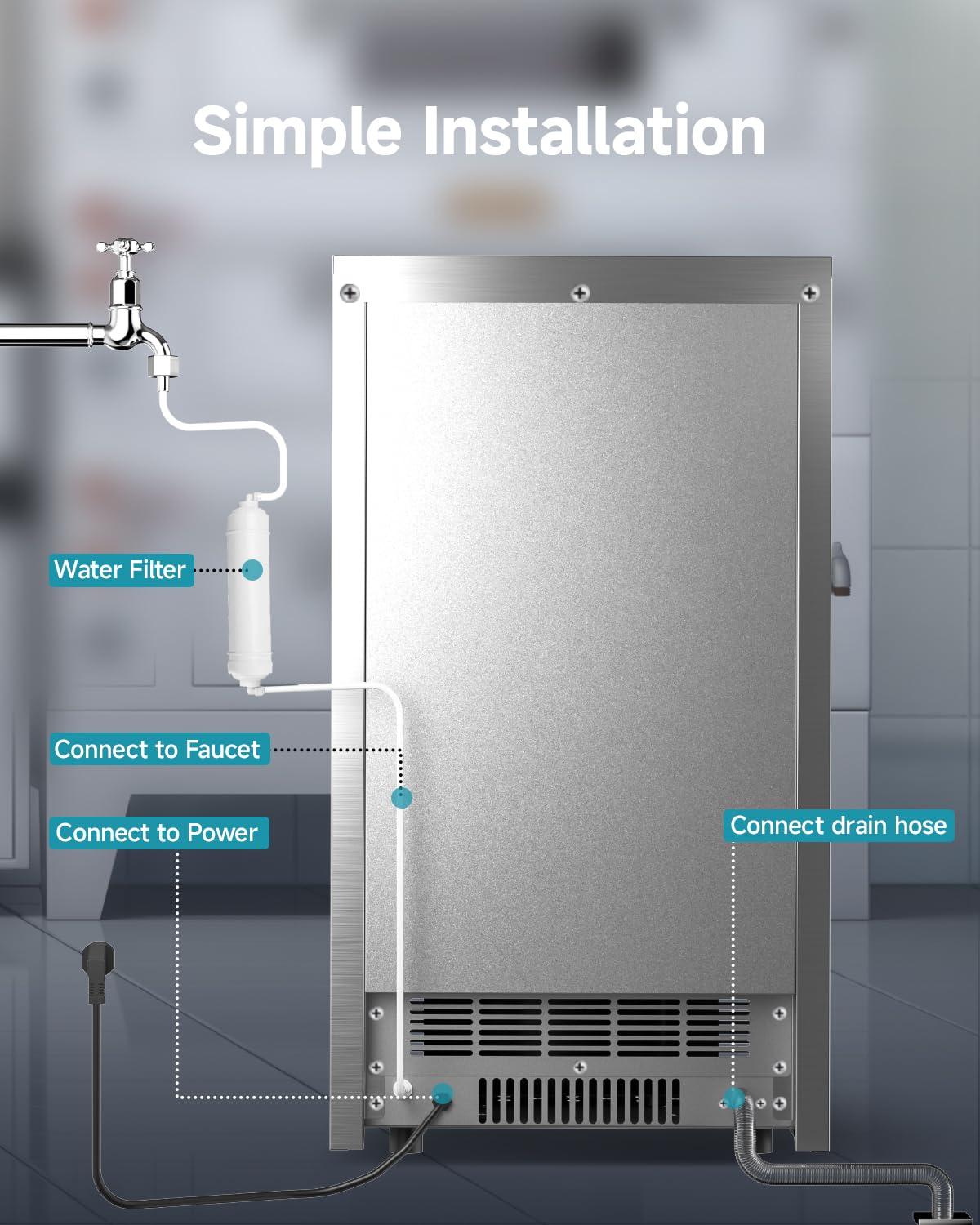 imageEUHOMY Commercial Ice Maker100lbs24HStainless Steel Under Counter Ice Machine with Water Filter33lbs Storage Capacity 45 Cubes in 812 Mins Freestanding Ice Machine for HomeBarCafeRestaurant100lbsday