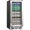 imageEUHOMY 15 Inch Beverage Refrigerator Cooler Under Counter 127 Cans Beverage Fridge Builtin or Freestanding with Glass Door LED Light Beer Fridge for Soda Water Wine  Home Kitchen Bar