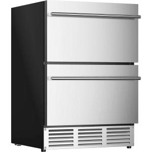 imageEUHOMY 24 Inch Under Counter Double Drawer Fridge Weather Proof Stainless Steel Outdoor Beverage Refrigerator for Patio Builtin Beverage Fridge for Home ampamp Commercial Use Stainless Steel SilverDrawer Refrigerator