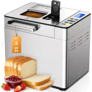 imageEUHOMY Bread Maker Machine 2LB Bread Maker for 3 Loaf Sizes ampamp 3 Crust Colors  Ideal for Family Gifts Breadmaker with Stainless Steel and Fruit ampamp Nut Dispenser Gluten FreeBread Maker 25 Programs