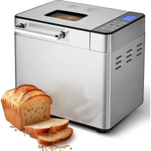 imageEUHOMY Bread Maker Machine 2LB Bread Maker for 3 Loaf Sizes ampamp 3 Crust Colors  Ideal for Family Gifts Breadmaker with Stainless Steel and Fruit ampamp Nut Dispenser Gluten FreeBread Maker