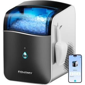 imageEUHOMY Smart Nugget Ice Maker Countertop Portable Sonic Ice Maker with APP Control 40lbs24H Ready in 8 Mins SelfCleaning Pebble Ice Machine with Hanging Ice Scoop for HomeKitchenOfficeBlack