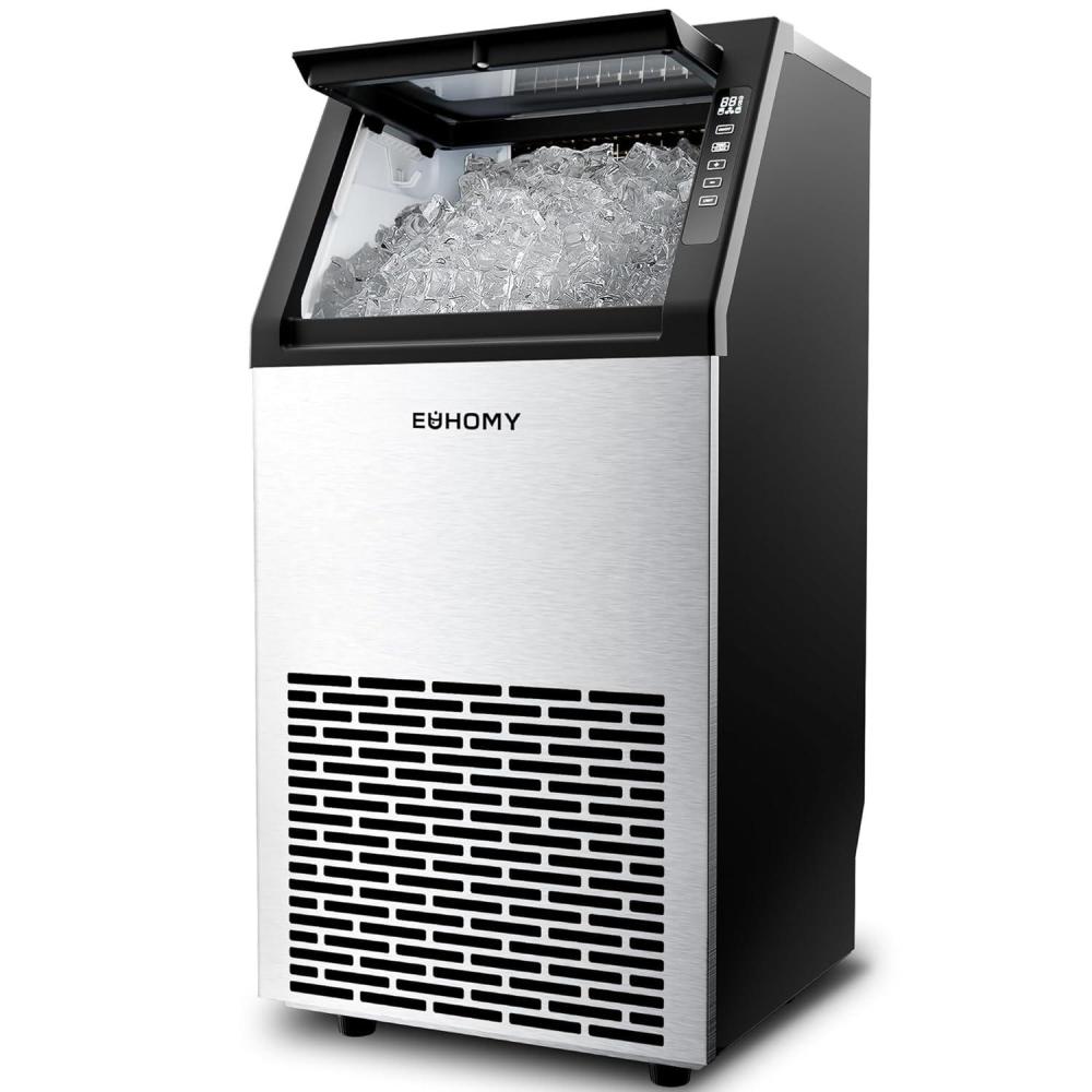 imageEUHOMY Commercial Ice Maker Machine100lbs24H Stainless Steel Under Counter Ice Machine with 33lbs Storage Bin Freestanding Ice Maker for HomeBarCafeRestaurant100lbsday