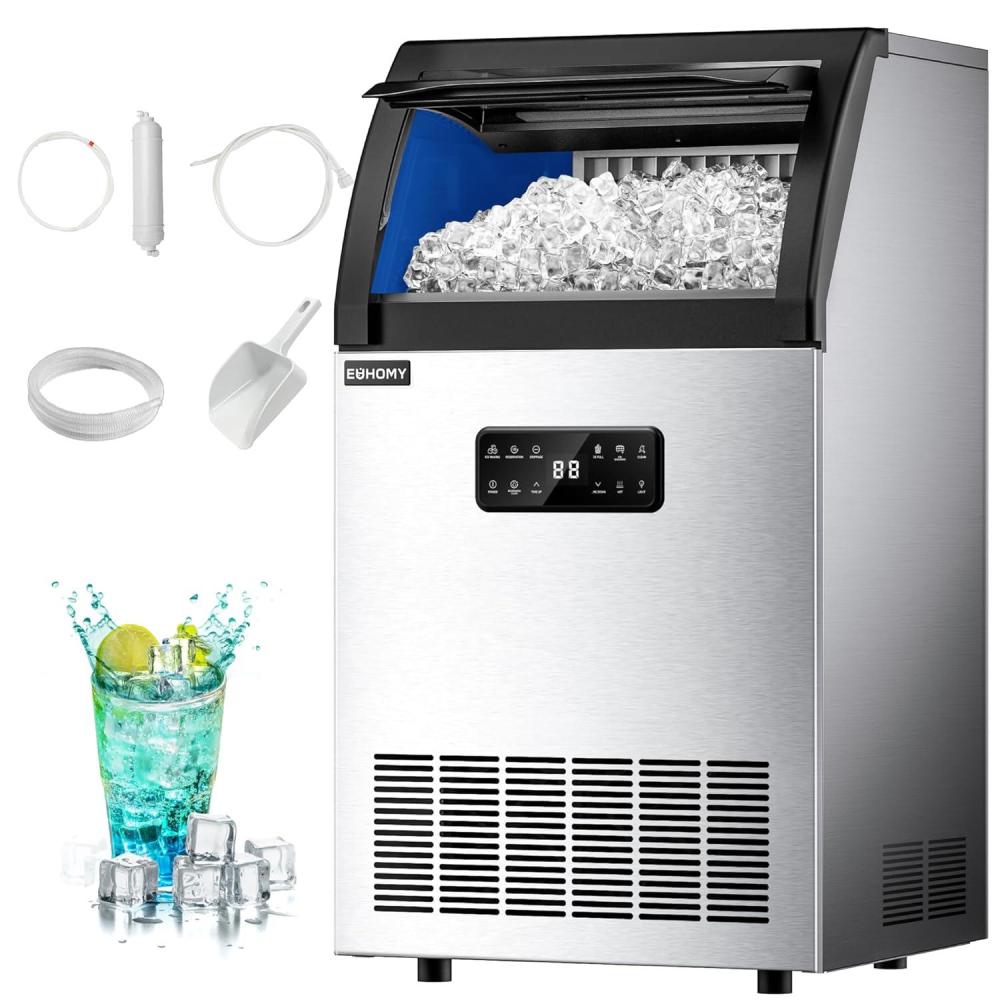 imageEUHOMY Commercial Ice Maker100lbs24HStainless Steel Under Counter Ice Machine with Water Filter33lbs Storage Capacity 45 Cubes in 812 Mins Freestanding Ice Machine for HomeBarCafeRestaurant100lbsday