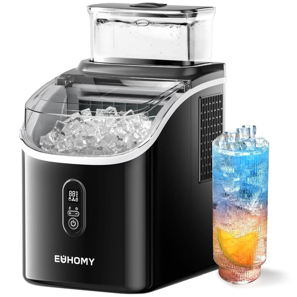 imageEUHOMY Ice Cube Maker Machine Countertop with External Water Tank 34Lbs 16Pcs Ready in 13 Mins 2 Ways to Add Water AutoCleaning with Ice Scoop ampamp Basket for HomeKitchenOfficeBar BlackBlack