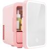 imageEUHOMY Mini Fridge 5L ACDC Small Refrigerator with Dimmable LED Mirror Portable Cooler and Warmer for Skin Care Cosmetics Beverage 5L Makeup Mini Skincare Fridge for Bedroom Car Office WhitePink