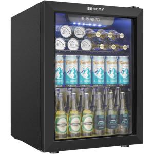 imageEUHOMY Beverage Refrigerator and Cooler 128 Can Mini fridge with Glass Door Small Refrigerator with Adjustable Shelves for Soda Beer or Wine HomeBarOffice BlackBlack