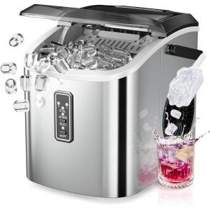 imageEUHOMY Ice Maker Countertop 9 Cubes Ready in 6 Mins 26lbs24H SelfCleaning Portable Ice Maker Machine with Carry Handle Basket and Scoop 2 Sizes of Bullet Ice for Home Kitchen OfficeSilver