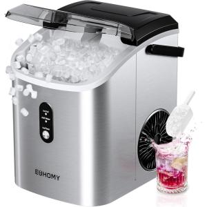 imageEUHOMY Ice Maker Countertop Machine  26 lbs in 24 Hours 9 Cubes Ready in 8 Mins Electric Icemaker and Compact Portable Ice Maker with Ice Scoop and Basket Perfect for HomeKitchenOfficeSliverSteel Light Silver