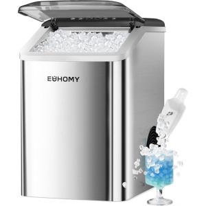 imageEUHOMY Nugget Ice Maker Countertop Max 40lbsDay AutoCleaning 2Qt Reservoir Compact Sonic Ice Maker with 25lbs Basket and Scoop Soft Chewable Nugget Ice for HomePartyRVCamping StainlessSilver