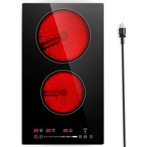 imageEuhomy 4 Burners Cooktop 24 inch 220V Electric Stove Top Burner 16 Level and Touch Control 6000W Builtin Electric Burners for Cooking Child Lock Timer Residual Heat Indicator No Plug2 Burners