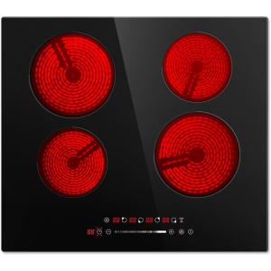 imageEuhomy 4 Burners Cooktop 24 inch 220V Electric Stove Top Burner 16 Level and Touch Control 6000W Builtin Electric Burners for Cooking Child Lock Timer Residual Heat Indicator No Plug4 Burners