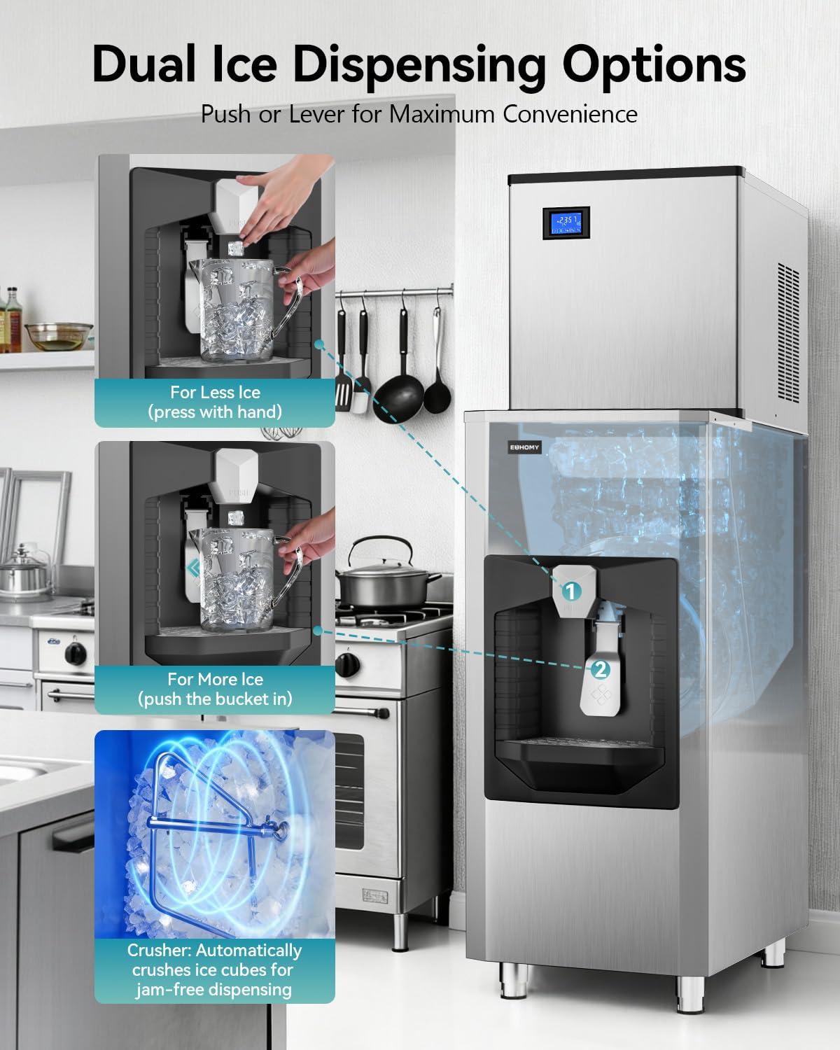imageEUHOMY Commercial Ice Maker Machine 400Lb24H Ice Ready in 1015 minSECOP Compressor Industrial Ice Machine with 130Lbs Automatic Ice Bin Dispenser Ice Maker Machine for HotelRestaurantBusiness400lbsday