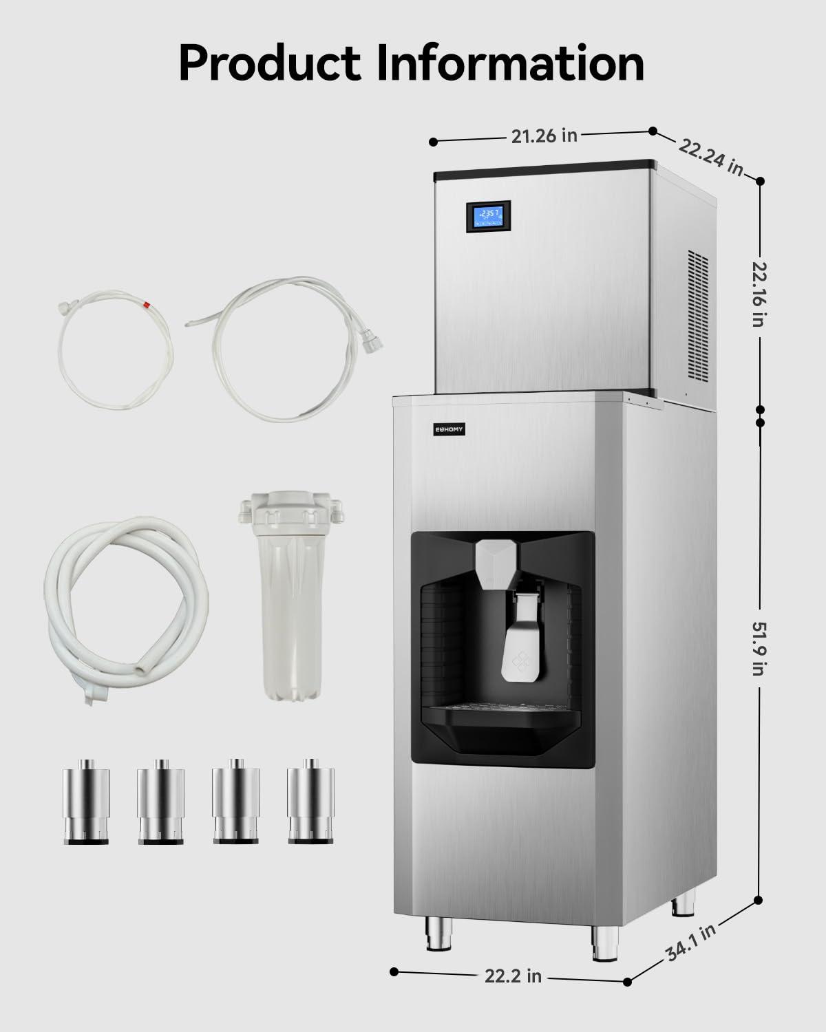 imageEUHOMY Commercial Ice Maker Machine 400Lb24H Ice Ready in 1015 minSECOP Compressor Industrial Ice Machine with 130Lbs Automatic Ice Bin Dispenser Ice Maker Machine for HotelRestaurantBusiness400lbsday