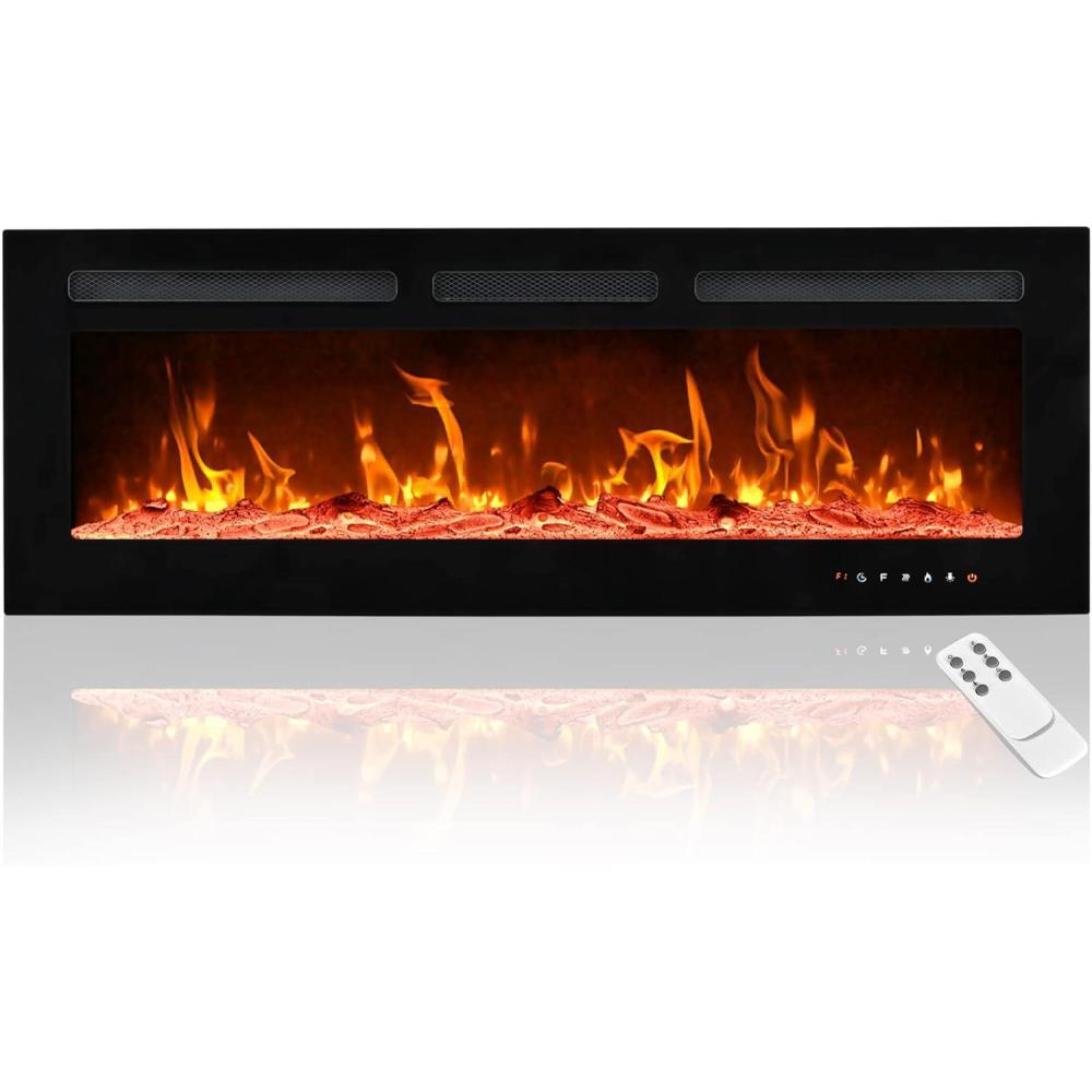 imageEUHOMY 50 Inch Electric Fireplace Wall Recessed and Wall Mounted with Adjustable Flame Color Fireplace Heater with Remote Control Linear Fireplace with Timer Touch Screen Log ampamp Crystal 7501500W20Inch