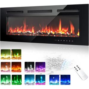 imageEUHOMY 50 Inch Electric Fireplace Wall Recessed and Wall Mounted with Adjustable Flame Color Fireplace Heater with Remote Control Linear Fireplace with Timer Touch Screen Log ampamp Crystal 7501500W36Inch