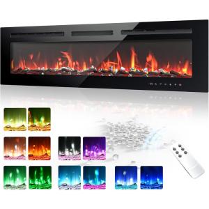 imageEUHOMY 50 Inch Electric Fireplace Wall Recessed and Wall Mounted with Adjustable Flame Color Fireplace Heater with Remote Control Linear Fireplace with Timer Touch Screen Log ampamp Crystal 7501500W50Inch